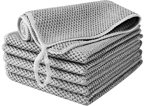 EURSPEUNG Chiffon Microfibre Lavette Microfibre Gris Torchon Cuisine 6 Pièces Chiffon de Nettoyage en Microfibre, Multi-usages Taille 30 x 30 cm