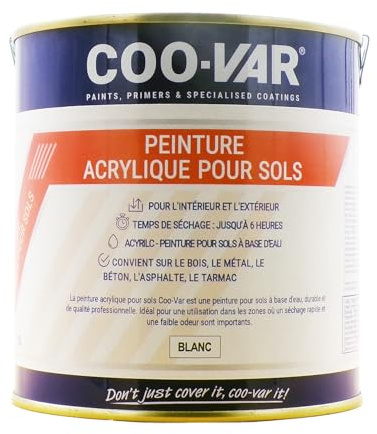 Coo-Var Acrylique à Séchage rapide Intérieur et Extérieur Peinture sol, béton et en ciment 1 L Blanc - 9 à 11m²