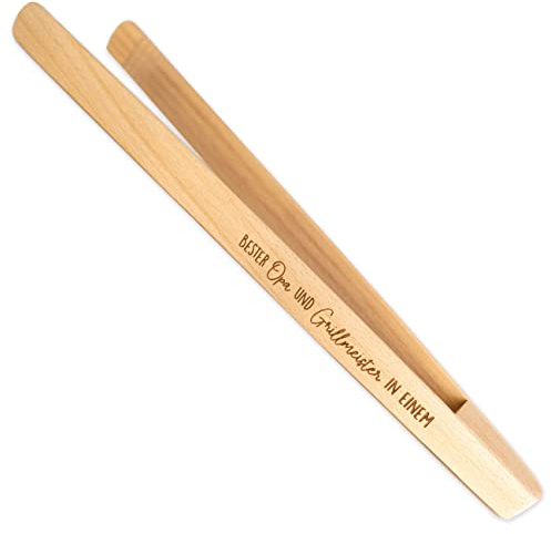 Papierdrachen Grillzange aus Holz zum Vatertag - außergewöhnliches Vatertagsgeschenk - mit Gravur Bester Opa und Grillmeister in Einem - Set 02