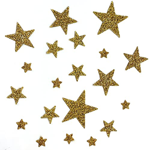 DHER Flicken zum aufbügeln Aufbügler Flicken Aufbügeln Gemischt Bügelflicken 20 Stück Pentagramm Aufbügelflicken Sternmuster Aufbügelflicken Schuhe und Hüte Stoffaufnäher Taschen Kleidung (Gold)