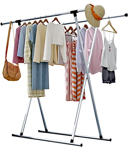 Solerconm Séchoir à Linge Pliable, Étendoir à Linge Extensible Tubes Durable et Solide en Fer Charge maximale 50KG, Sèche-Linge Porte-vêtements pour Intérieur et Extérieur (Argent)