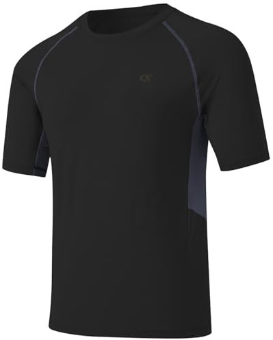 Huayuzh Herren Rashguard T-Shirt Schwimm Shirt Schnelltrocknend Leicht Atmungsaktiv Surfen Angeln Wandern Shortsleeve Top Schwarz L