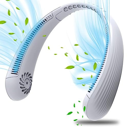 FAYHIJUN Portable Neck Fan Bladeless Rechargeable 4000 mah 3 Speed Neck Air Cooler Super Quiet Working Wearable Personl USB Neck Fans Men Women (White)