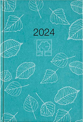 Buchkalender türkis 2024 - Bürokalender 14,5x21 cm - 1 Tag auf 1 Seite - Kartoneinband, Recyclingpapier - Stundeneinteilung 7 - 19 Uhr - 876-0717