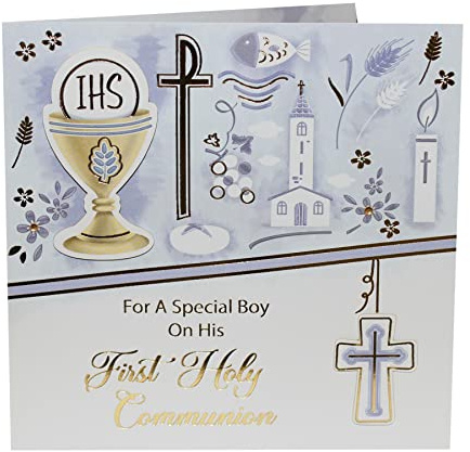 Holy Communion 3D Card with Envelope 15cmx15cm - Blue Boy C26070 0706