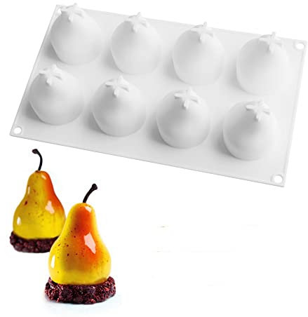 Silikonform Dessert Silikon Kuchenform zum Backen Fondant Form Obst Form Zucker Süßigkeiten Gelee Backformen Pralinen Form (Birne E_11,7x6,9x3,2 Zoll)