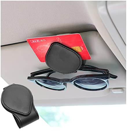CGEAMDY Brillenhalter Für Auto Sonnenblende, Universal Auto Visier Brille Halterung, Magnetischer Leder Brillenhalter Clip Für Auto, Ticket Karten Clip Brillen Halterung Geschenke (Schwarz)