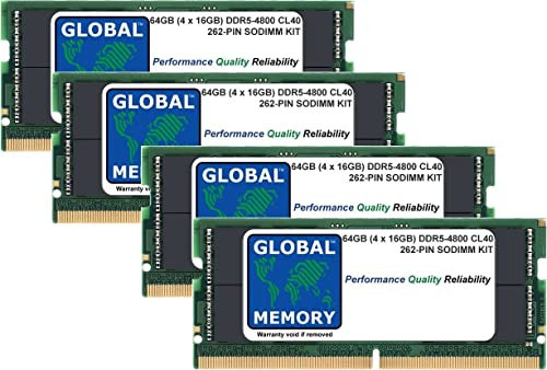 Kit de memoria RAM SODIMM de 64 GB (4 x 16 GB) DDR5 4800 MHz PC5-38400 262 pines para portátiles y portátiles