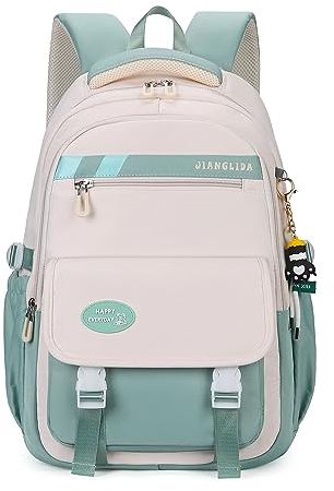 FANDARE Schulranzen Mädchen Junge Schulrucksack Daypacks Büchertaschen für Grund-, Mittel- und Oberschüler Rucksack Hochschule Damen Schultertaschen für Uni Reisen mit Plüsch-Accessoires Grün