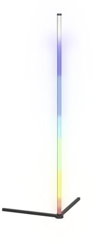 EGLO LED Eck Stehlampe RGBIC, Standleuchte mit Lichteffekten, Gaming Zimmer und Party Deko, Wohnzimmer Stehleuchte mit Fernbedienung, warmweiß und RGB, Metall in Schwarz