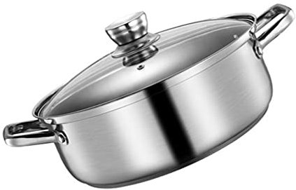 OQHAIR Shabu Hot Pot Gas Cooker: Stainless Steel Soup Cooking Pot with Divider and Lid Cheese Chocolate Fondue Pot Induction Cooktop Gas Stove Cookware (30cm) (Silver 30X30X9.5CM)