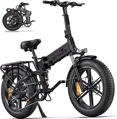ENGWE Electric Bike Folding E-Bike for Adults, 20''*4.0 Fat Tire Electric Bicycle, 48V 16Ah Battery Range to 150km, 8-Gears All -Terrain, ENGINE Pro (Grey) (Black)