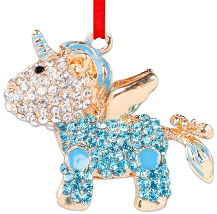 D4DREAM Metall Einhorn Weihnachten Ornament 2023 Blau Einhorn Ornamente für Weihnachtsbaum Dekorationen Einhorn Weihnachten Hängende Ornamente Andenken Geschenke für Mädchen Kinder Frauen Schwester