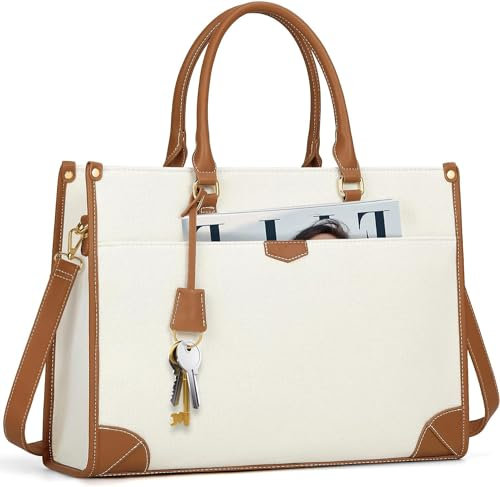 IGOLUMON Laptop Bags for Women 15.6 Inch Large Laptop Tote Bag Ladies Canvas Handbag Computer Bag Water Resistant for Work School Business Office Casual Brown