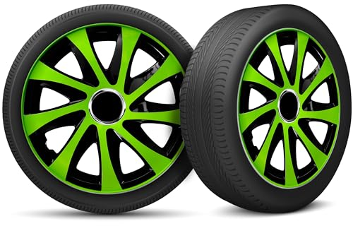 Radkappen 16 Zoll Radzierblenden 4er Set passend für alle Stahlfelgen - Einstellbarer Sicherungsring - Grün Schwarz
