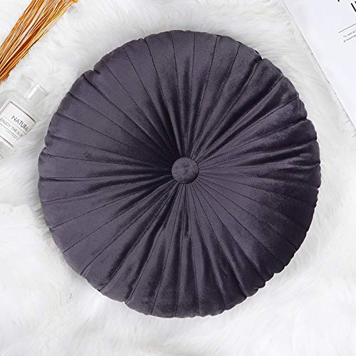 Kürbis Kissen,rundes Wurfkissen, 3D Plüsch Kürbis Dekokissen Samt Kissen Sitzkissen Gefülltes Kissen für Couch Sofa Bett Wohnzimmer Kinderzimmer Sofa Dekoration Heimdekoration 35*8CM -dunkelgrau