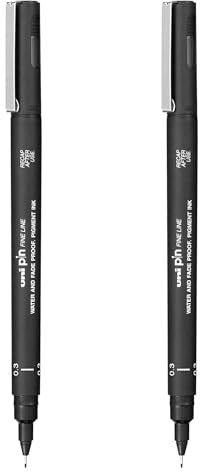 Uni Pin Fineliner Zeichenstifte, schwarze Tinte, 0,3 mm Spitze, 2 Stück