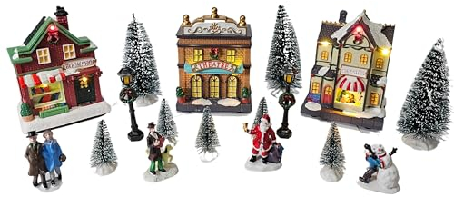 Bambelaa! Weihnachtsstadt 8-14cm Winterdorf Weihnachtsdorf Weihnachtsszene Weihnachten LED Beleuchtet Warmweiß Innen (1, 14 TLG.)