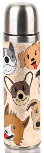 Funny Dog Pattern Insulated Water Bottle 17 oz Stainless Steel Metal Insulated Thermos Leak Proof Vacuum Sports Water Bottle for Gym Camping Hiking Travel, BPA-Free