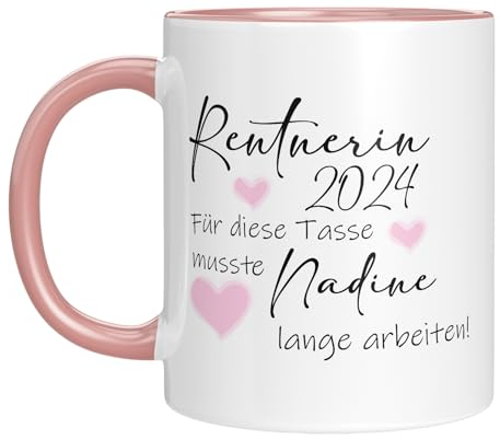 TassenTicker - Rentnerin 2024 - Personalisiert - Tasse mit Spruch - Für diese Tasse musste lange arbeiten! - Rente - Ruhestand - Geschenk zum Abschied - Rosa