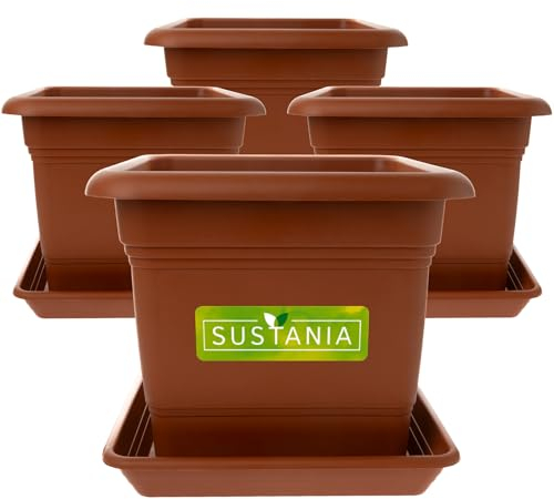 2friends Sustania Grand bac à Plantes extérieur, Set de 4-40x40 Pot de Fleurs Robuste, Grand bac à Fleurs, Cache-Pot en Terre Cuite, Pot de Plantes Haut pour Jardin & terrasse
