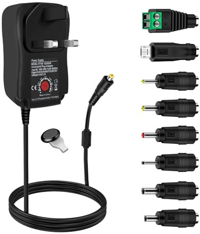 30W Universal Power Adapter,Etopgo AC Adapters DC Power Supply Multi Voltage 3V 4.5V 5V 6V 7.5V 9V 12V 2A With 8 Tips For Electronic Devices LED Strip Lights CCTV Camera TV-Box Speakers Router Tablet