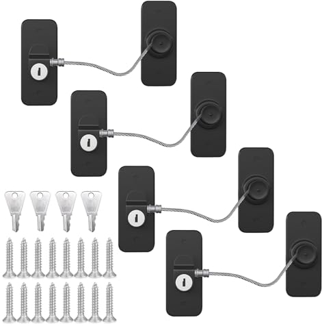 HIYAA Window Locks for UPVC Windows, 4 Packs Window Safety Locks No Drilling Window Restrictor for UPVC, Window Locks Child Safety with Key, Pet Child Locks Refrigerator Lock for Childproof
