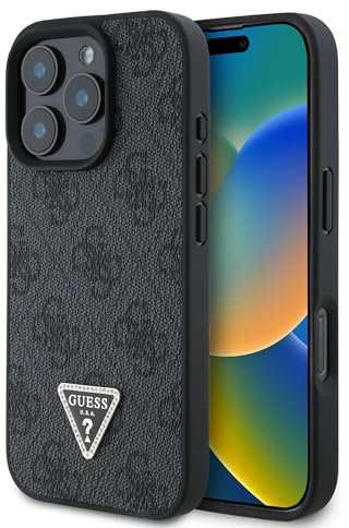 Guess iPhone 16 Pro Max Case [Official Licensed] by CG MOBILE | PU Leather 4G Case| Metal Logo with Strass Protective Case/Cover Designed for iPhone 16 Pro Max (6.9-Inch) 2024 - Black