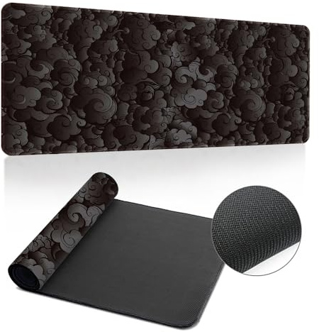 Treer Einfaches Wolkenmuster Mousepad, Gaming Mauspad mit Vernähte Kanten, Mauspad L/XL/XXL, rutschfeste Gummibasis Mousepad Gaming, Mauspad Groß für Büro und Zuhause (Schwarz,1000x500mm)