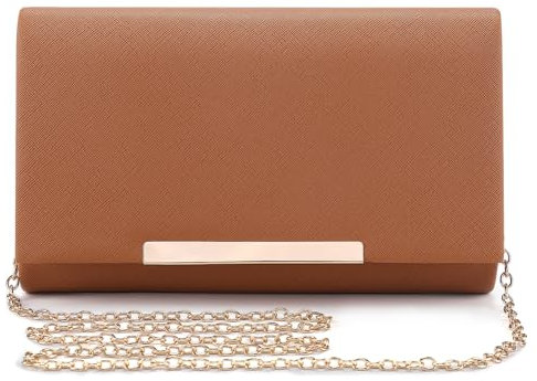 BAIGIO PU-Leder Abendtasche Damen Clutch Handtasche Hochzeit Elegant Brauttasche Damen Kettentasche Mädchen Klein Umhängetasche für Party Freizeit (Braun)