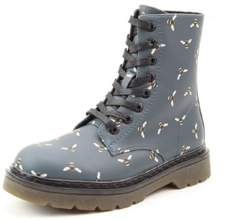 Heavenly Feet JUSTINA2 NEW BEE PRINT Womens Lace Up Boots Ocean
