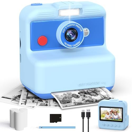 CAMCLID Camara Fotos Infantil Instantanea, 3,0 Pulgada Camara Fotos Niños, 48MP/2,5K UHD Cámara Instantánea con Tarjeta de 32 GB, Regalo para Niñas y Niños de 3 4 5 6 7 8 9 10 11 Años (Azul)