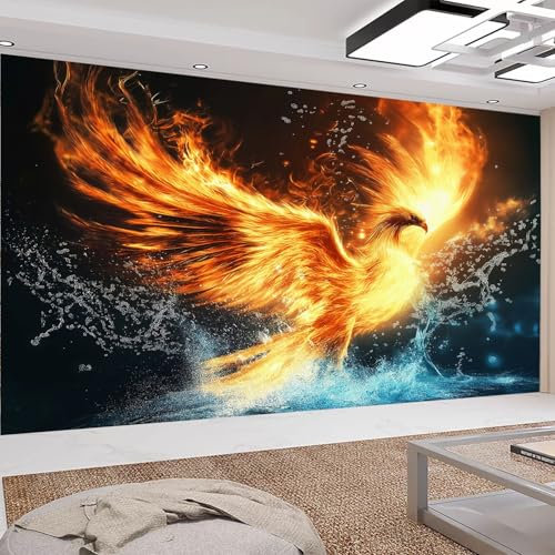 Panorama-Art Fototapete Wasser- und Feuer-Phönix-Vogel 200 x 140cm Vlies Tapeten Teenager Moderne Wandtapete Wohnzimmer Schlafzimmer UV-Schutz