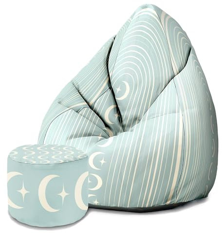 DreamRoots Sitzsack Erwachsene mit Füllung 80x80x120cm - Bean Bag Chair - Sitzsäcke mit Lehne und Hocker und Bezug - Sitzsack Sessel - Chill Sessel Velvet Scandinavian Moons