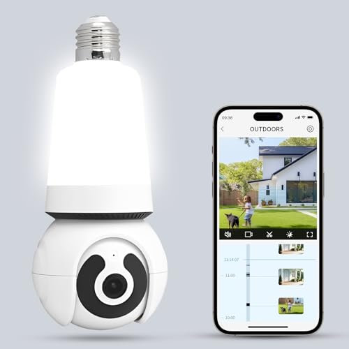 Xuzimaoyi Light Bulb Security Camera, Outdoor Wireless Camera 2.4G Hz Wifi Camera for Home Security, 355 Degree Panoramic, Motion Detection and Alarm, 24/7 Recording (LED Light Bulb)