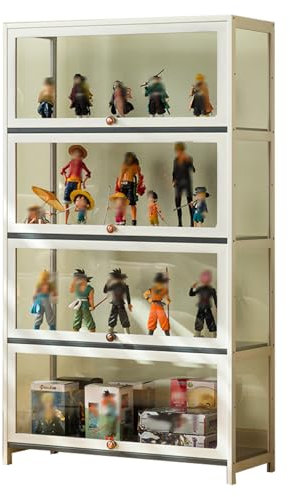 errtsdb 80x33x140cm vitrinenschrank, 4 Schicht Sammlervitrine Kuriositätenschränke mit Glastüren, glasvitrine stehend für Miniaturmodelle von Autos, Weiß/Von Allen Seiten transparent