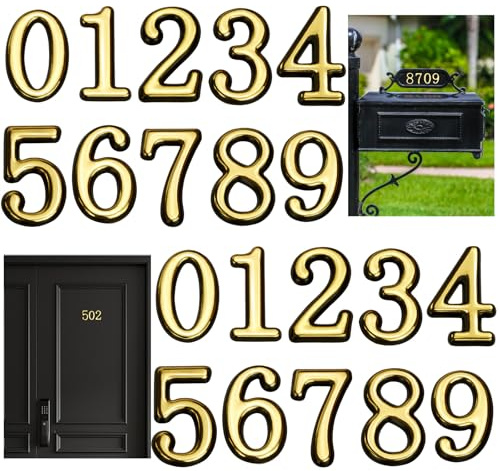 opasyo 30 Pieces Mailbox Numbers for Outside 2 inch 0-9 Self-Adhesive Mail Box Numbers,3D Gold House Numbers for Mailbox, Apartment, House, Trash Bins,Office Hotel Room (Gold, 2inch)