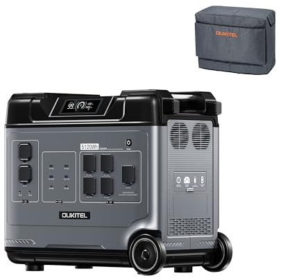 OUKITEL Generador solar Power Station P5000 de 5120 Wh con batería LiFePO4, salidas de 2200 W, 15 enchufes, 1,8 horas de carga rápida, entrada de carga solar de 1000 W para emergencias/interrupción de