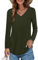 Elesomo Women's Casual V Neck Long Sleeve Cotton Tops Tee Shirt T-Shirt, Army Green 20