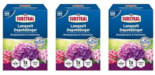 Hamann Mercatus GmbH Substral Langzeit Depotdünger Rhododendren & Hortensien 4,5 kg Premium-Langzeitdünger für Moorbeetpflanzen Profi-Technologie tiefgrüne Blätter und prachtvolle Blüten