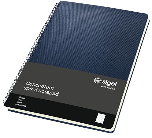 SIGEL CO825 Premium Spiralblock A4, liniert, dunkelblau, 80 Blatt, sehr stabiler Hardcover-Einband, aus nachhaltigem Papier, Conceptum