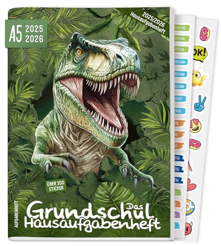 Häfft® Lernfreunde Hausaufgabenheft Grundschule 2025/2026 A5 Dino Das Grundschul-Hausaufgabenheft inkl. Lerntipps, Sticker, Denkspiele - nachhaltig & klimafreundlich