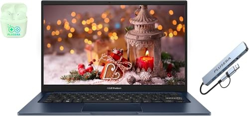 ASUS 14 FHD Vivobook Laptop Computer, 12GB RAM 512GB Storage (256GB SSD+256GB Docking Station Set), 6-Core Intel Core i3, Windows 11 Pro with Microsoft Office Home & Business, PLUSERA Earphones