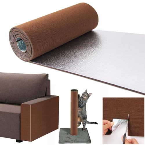Tapis Griffoir pour Chat 300 x 40cm Marron, Grattoir Chat Canapé, Tapis à Gratter Autocollant pour Chat Trimmable, DIY Protege Canape Griffe pour Protège Canapés Meubles Porte Mur