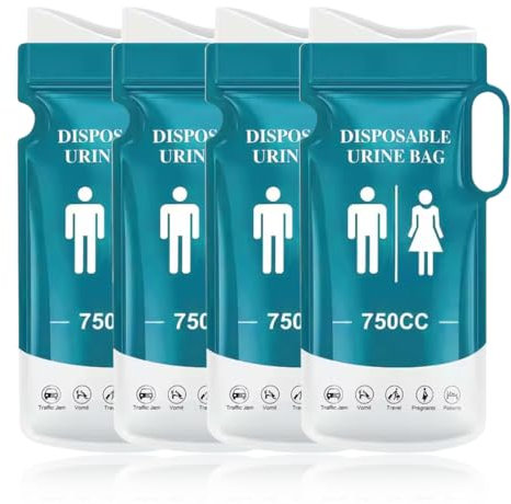 OHREN 4 Pièces Urinoir Portable pour Voyage, Sac à Urine Jetable avec Gel et Poignée, Toilettes d'Urgence pour Hommes Femmes Patients Enfants Femmes Enceintes (Camping, Randonnée, Voiture, Voyage)