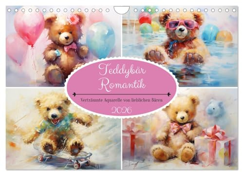 Teddybär Romantik. Verträumte Aquarelle von lieblichen Bären (Wandkalender 2026 DIN A4 quer), CALVENDO Monatskalender: Duftige Illustrationen von zauberhaften Teddys (CALVENDO Tiere)