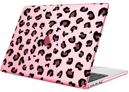Fintie Hülle Kompatibel mit MacBook Air 13.6 Zoll M4 M3 M2 (2025-2022) A3240 A3113 A2681, Ultradünne Hartschale Schutzhülle Snap Case Kompatibel mit MacBook Air 13.6 Zoll, Rosa Leopard