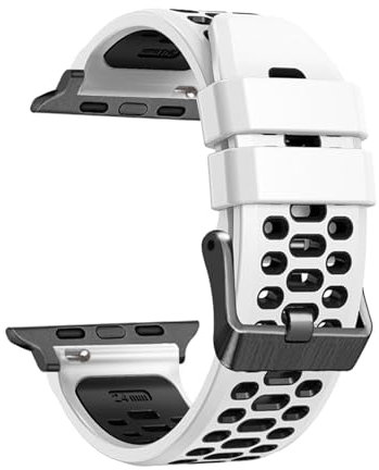 FFHDJL FKM Correa de goma para reloj Apple Watch Band Ultra 1 2 49MM Accesorios de repuesto para reloj Pulsera 9 8 7 6 5 4 SE Series 45mm 44mm 42mm Correas(White,44MM)