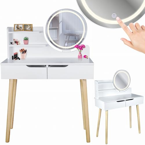 JUMI Schminktisch mit LED-Spiegel, Kosmetik, skandinavisch, Scandi
