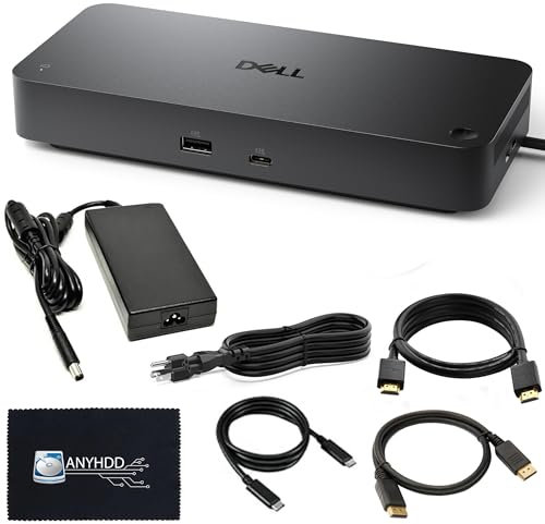 Dell - Docking station SD25 da 10 Gbps, adattatore da 180 W + cavo HDMI + DisplayPort + cavo C a C + panno, docking station Dell, supporta monitor doppi/triple e display 4K